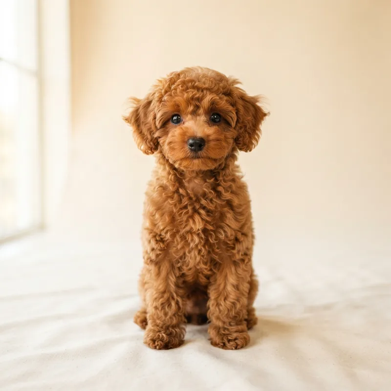 Deep apricot Toy Poodle puppy with tight curls for sale in Singapore