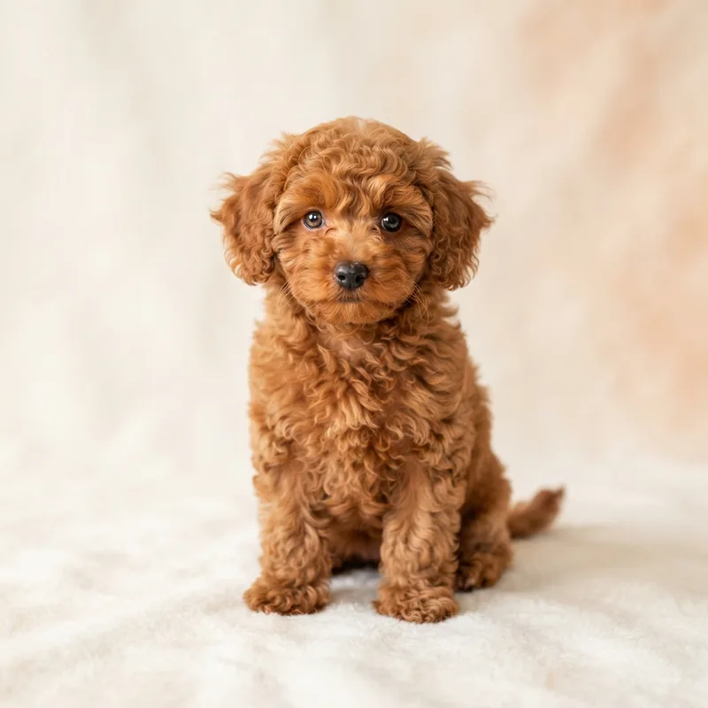 Red Toy Poodle puppy with tight curls for sale in Singapore
